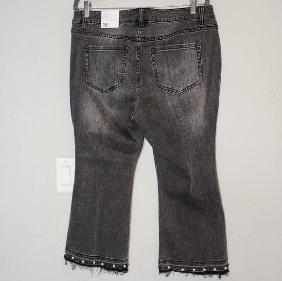 NWT Lane Bryant Pearl Embellished Kick Boot charcoal Super stretch jeans Sz 16P - Picture 3 of 16
